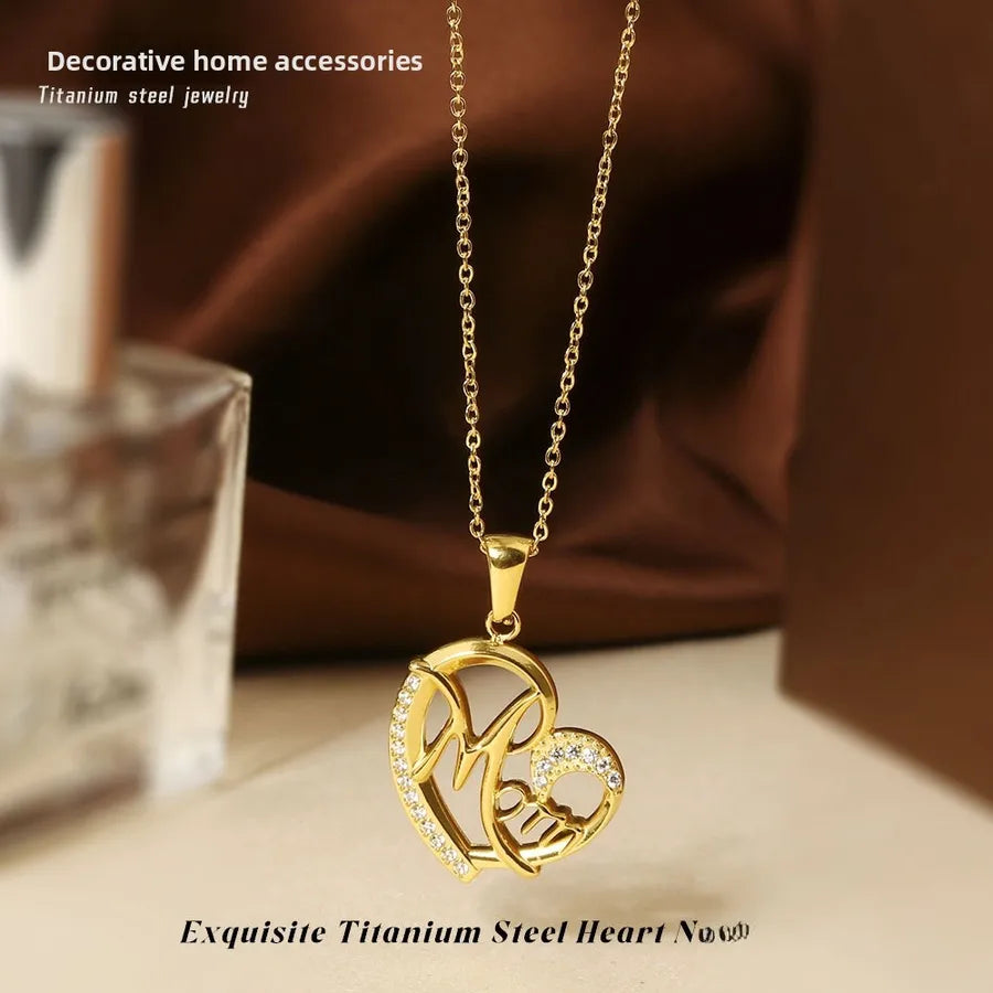 Gold Heart Pendant Necklace for Women Gold Mom Heart Necklace N0454G
