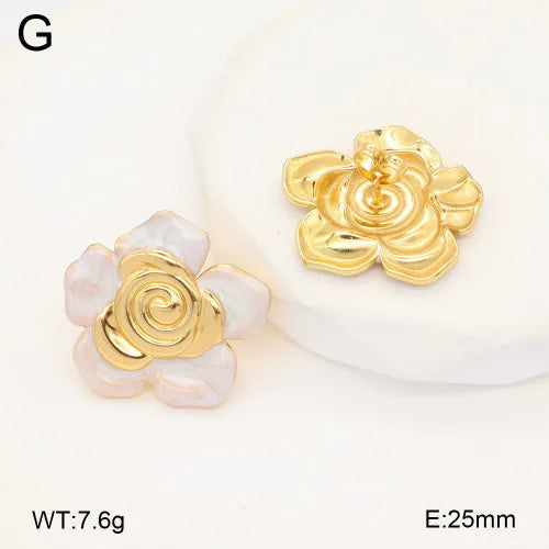 Gold Floral Resin Stainless Steel Stud Earrings