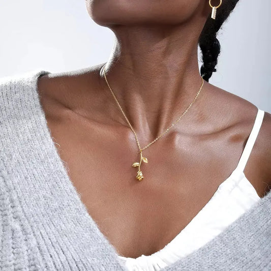 Rose Pendant Stainless Steel Necklace