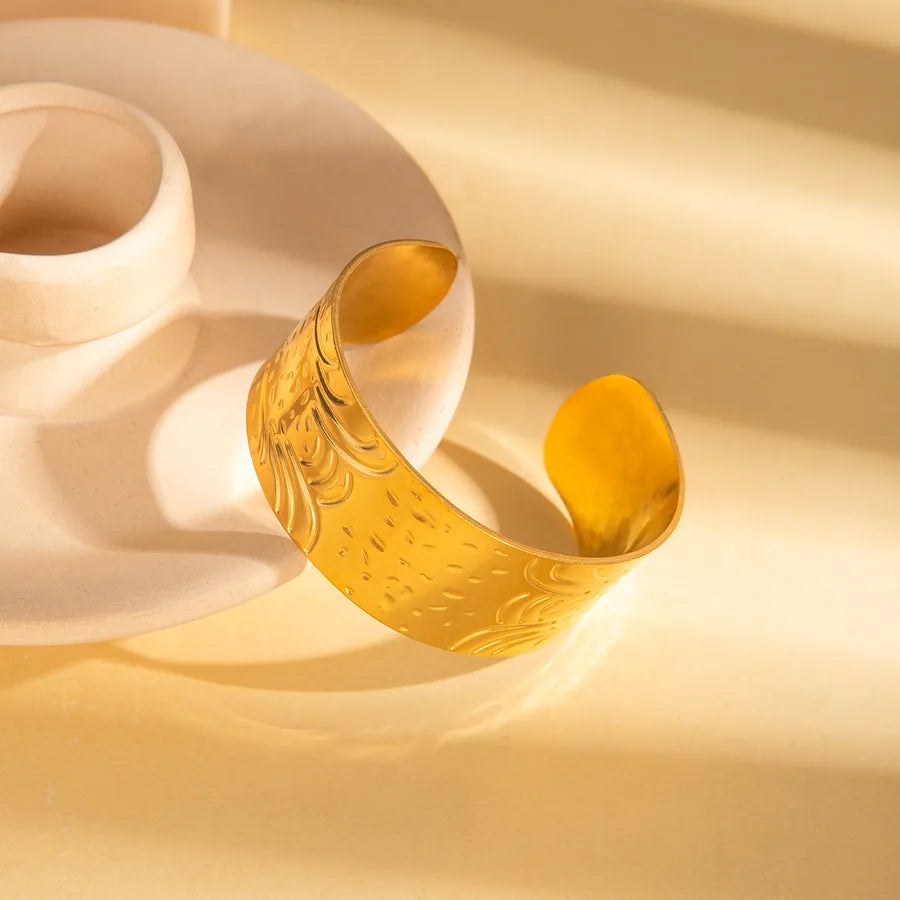 18K Gold Leaf Stainless Steel Open Bangle BJGB0162$