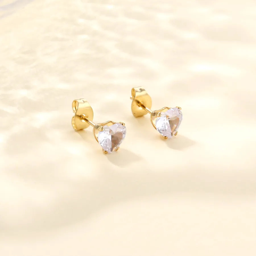 Heart-Shaped Zircon Stainless Steel Earrings