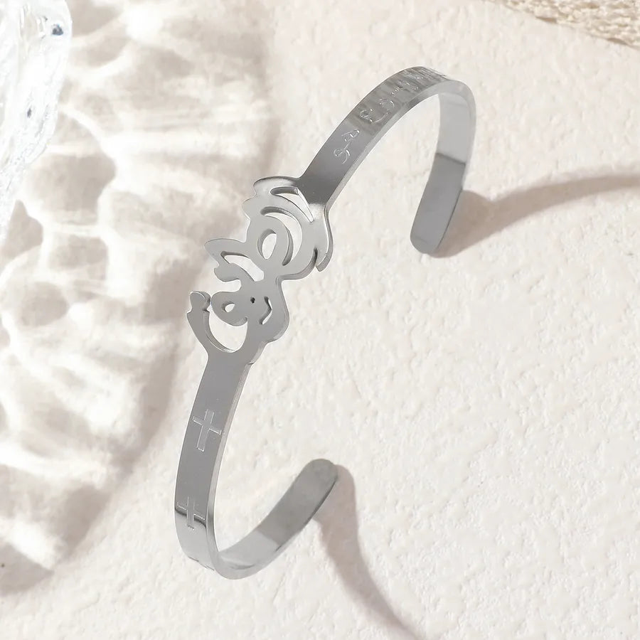 Gold Stainless Steel Cuff Bracelet with Cross Design