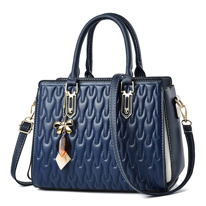 Floral Embossed PU Shoulder Bag Dark Blue