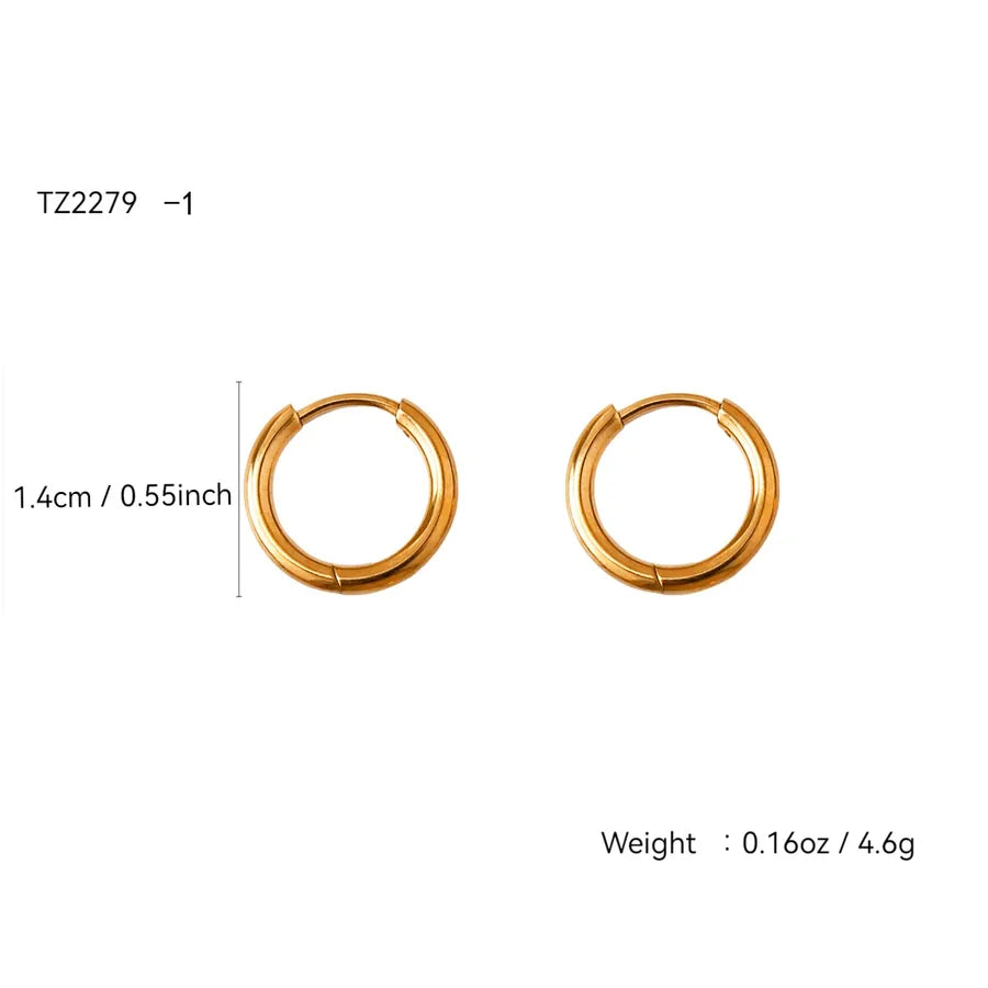 18K Gold Plated Stainless Steel Zircon Earrings 1.4cm Plain Hoop Earrings