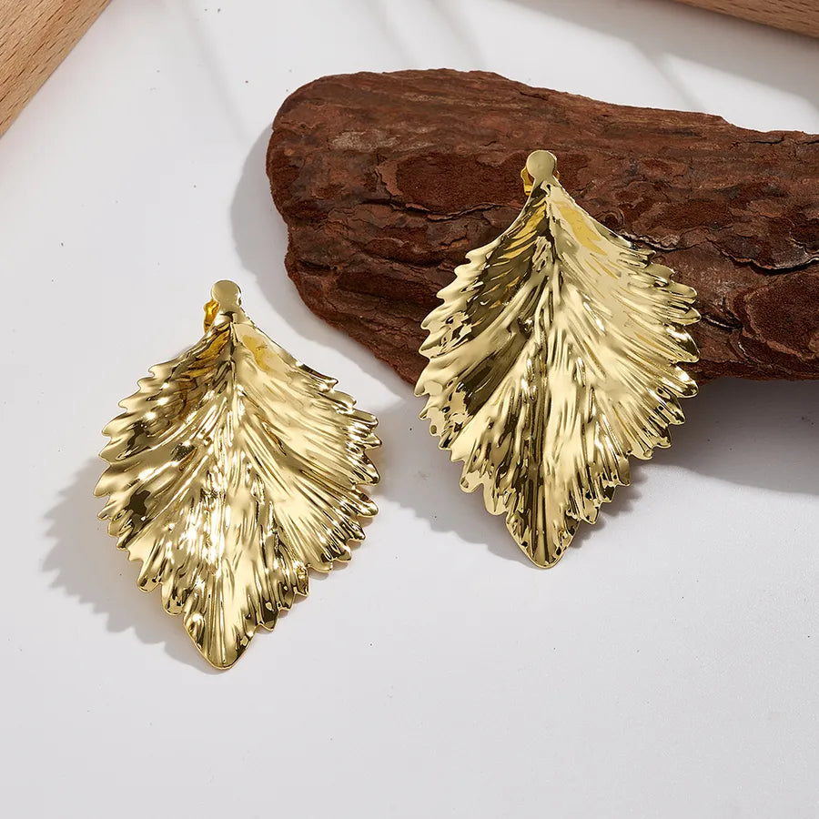 Leaf Shaped 18K Gold Plated Earrings