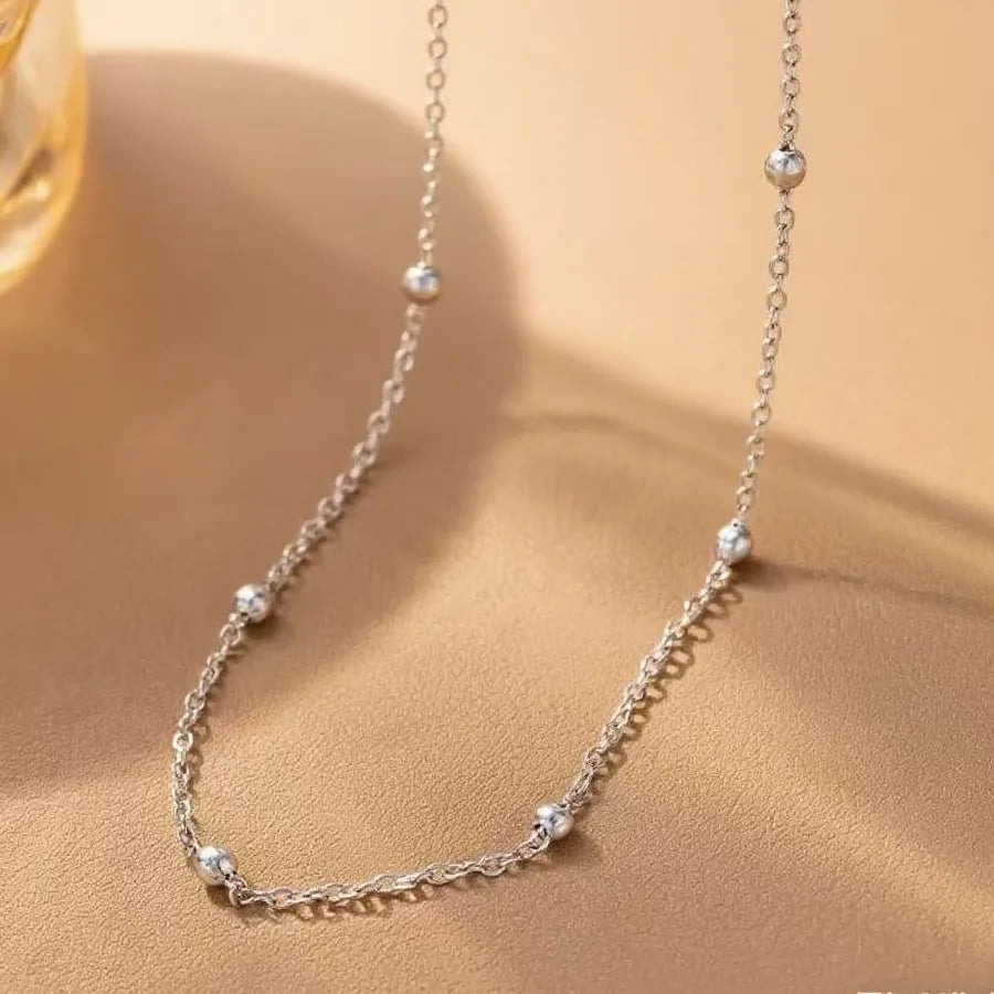 Women's Titanium Steel Box Chain Pendant Necklace Ball O Chain-Necklace-Steel Color