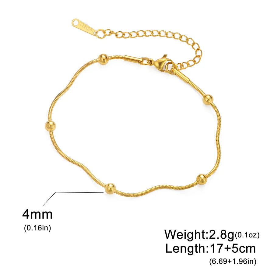 Gold Stainless Steel Cuban Link Bracelet Gold Ball Bead Soft Snake Chain