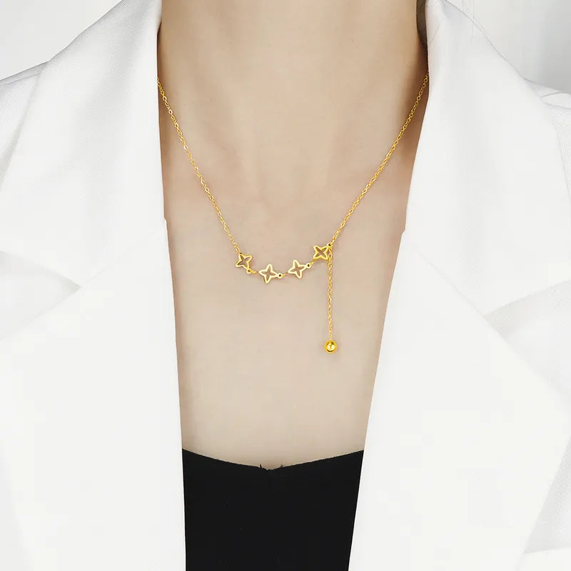 18K Gold Hollow Star Necklace for Women