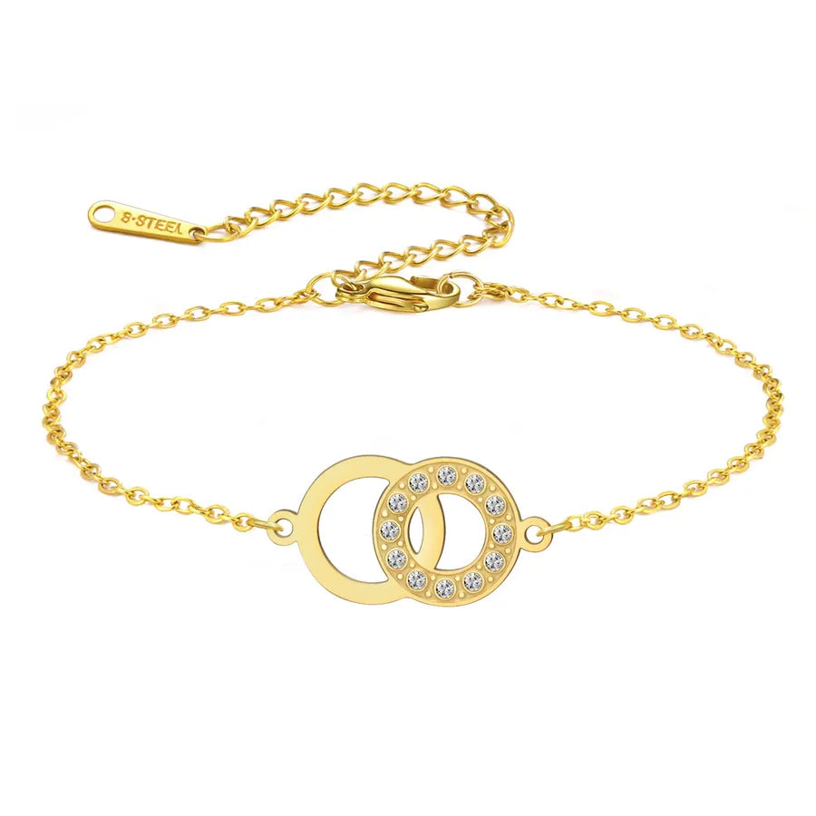 Double Ring Zircon Bracelet – Gold Plated Steel
