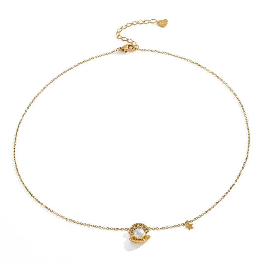 Gold Shell Pendant Necklace with Diamond Detail