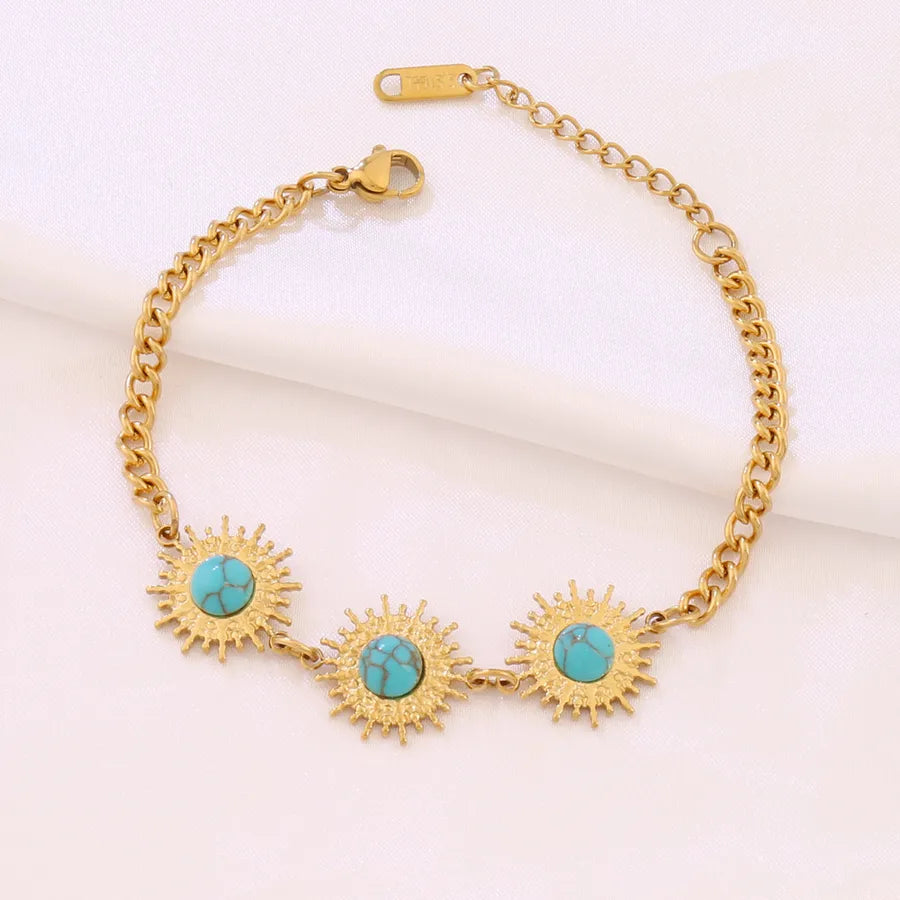 Blue Lapis Lazuli Stainless Steel Bracelet B5774 - Golden Yellow