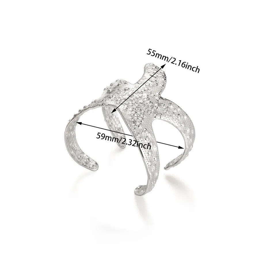 Stainless Steel Star Flower Open Bangle B1813P
