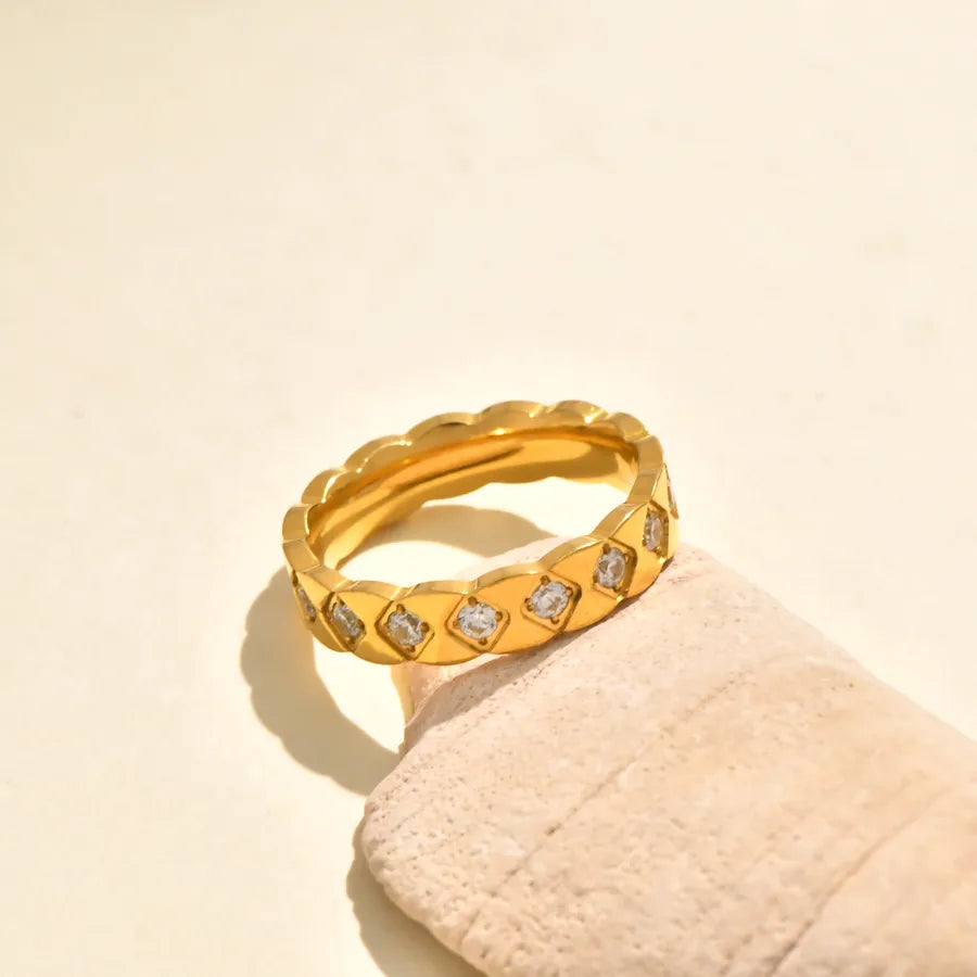 Gold Plated Geometric Wave Stainless Steel Ring 5773101