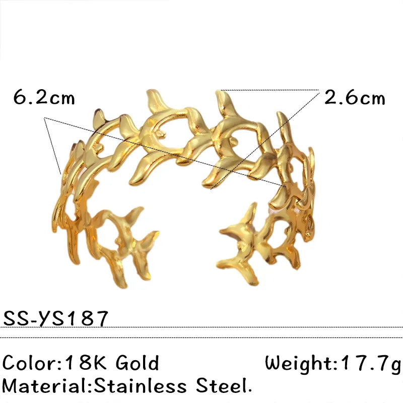 Gold Wave Leaf Heart Stainless Steel Bracelet Average Size Gold SS-YS187