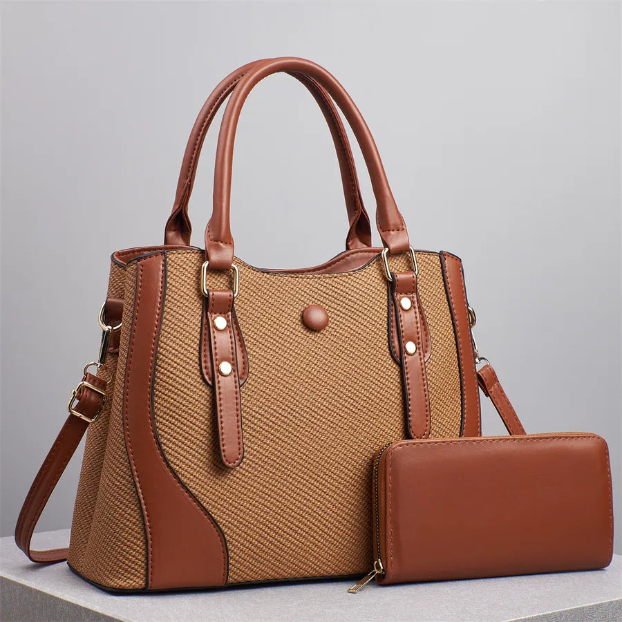 Color Block Soft Leather Shoulder Bag