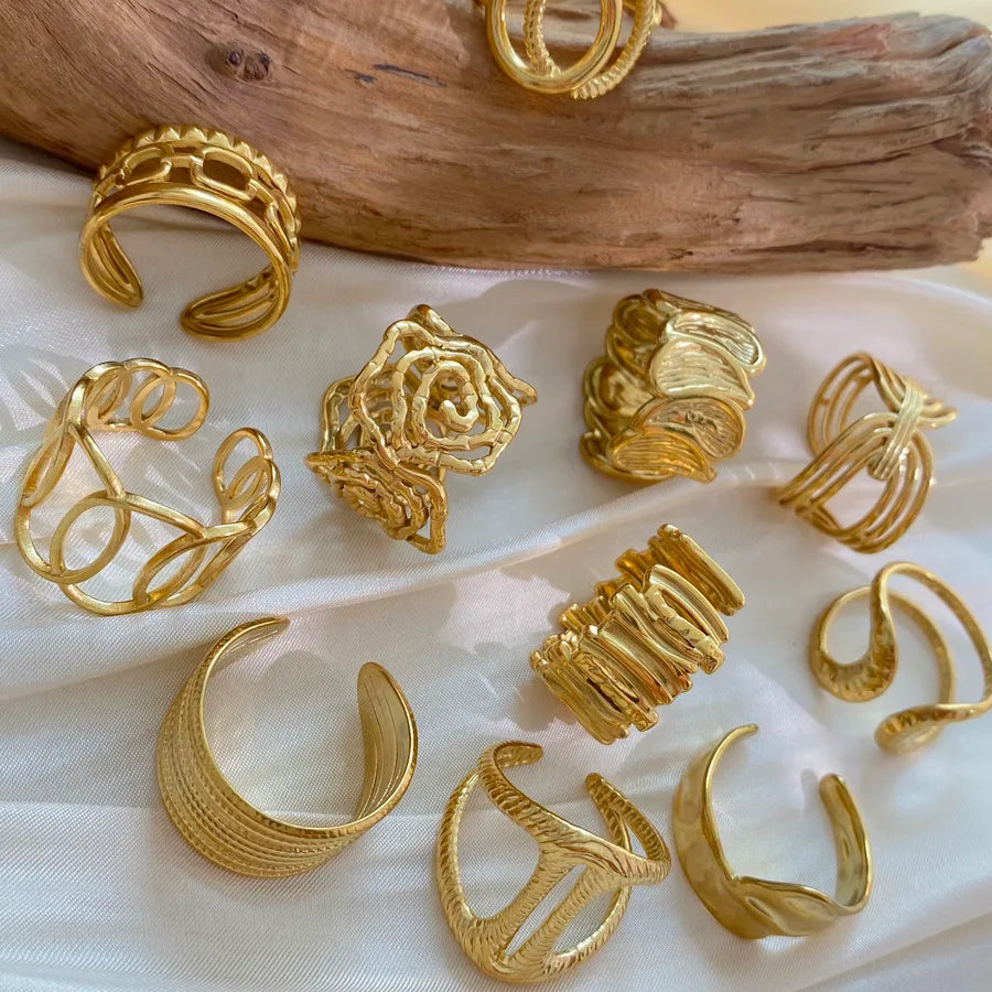 Geometric Titanium Steel Open Ring in 14K/18K Gold