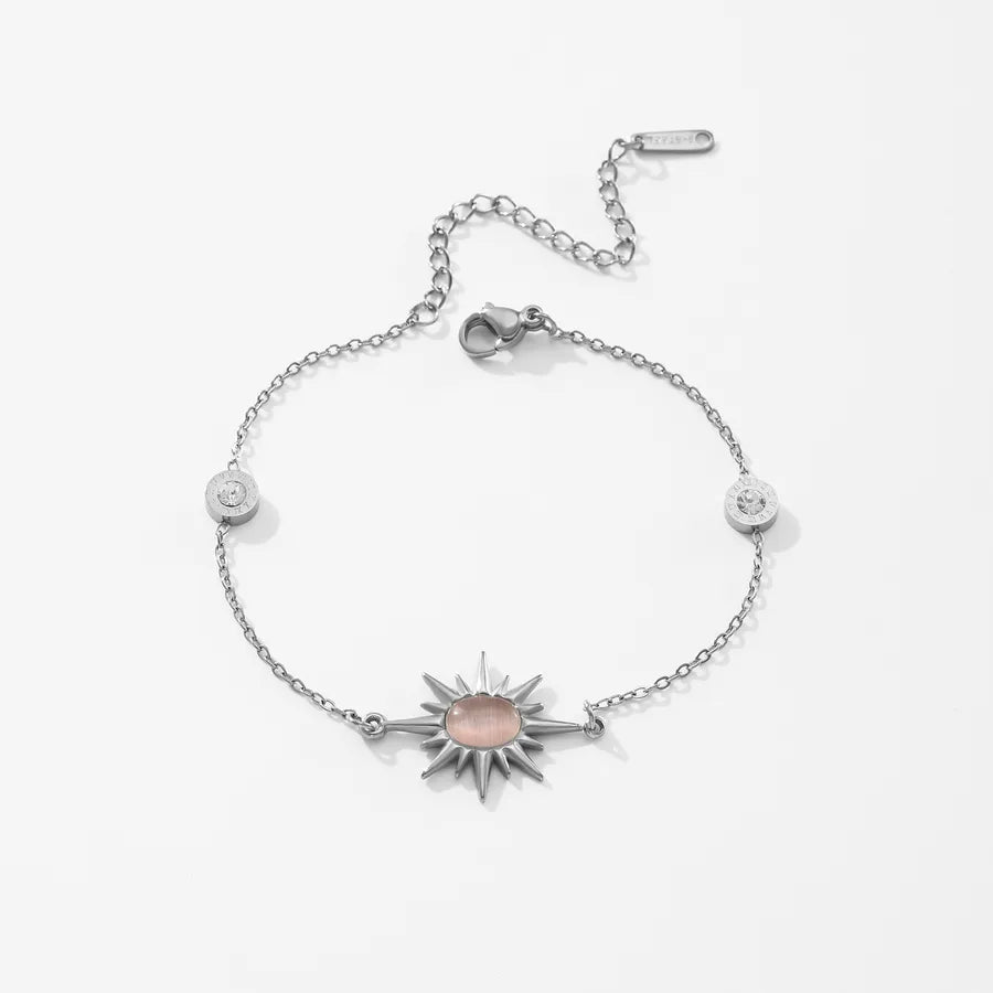 18K Gold Plated Pink Gemstone Stainless Bracelet Silver