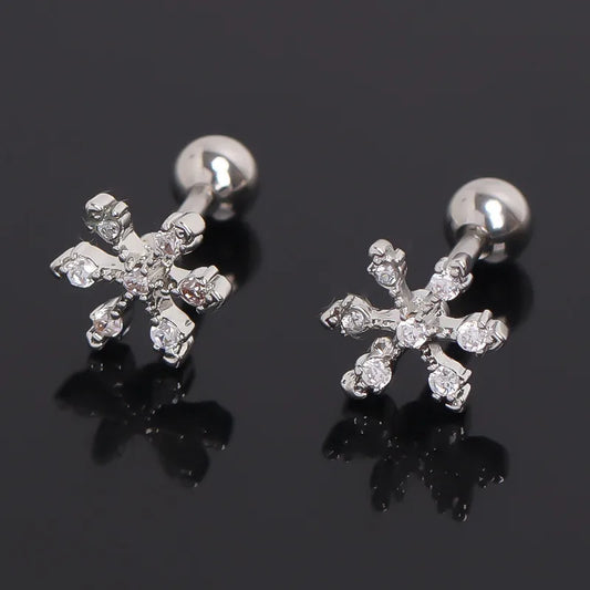 Stainless Steel Snowflake Ear Stud