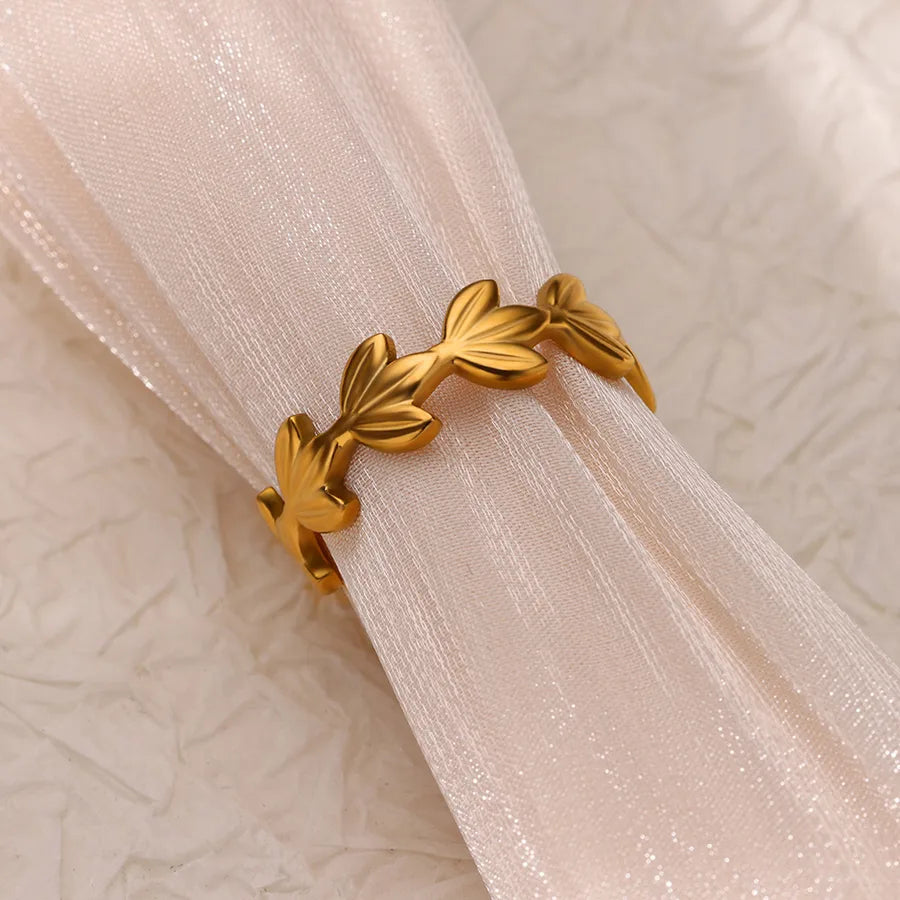18K Gold Leaf & Flower Open Ring