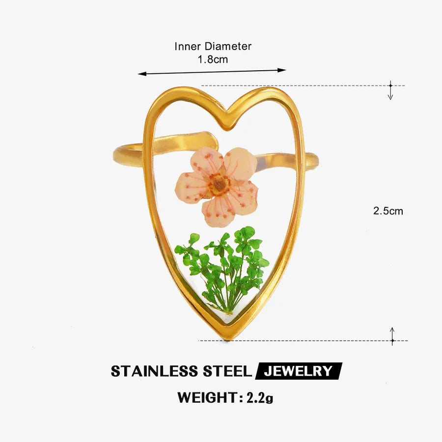 18K Gold Flower Open Ring – Stainless Steel Style 2