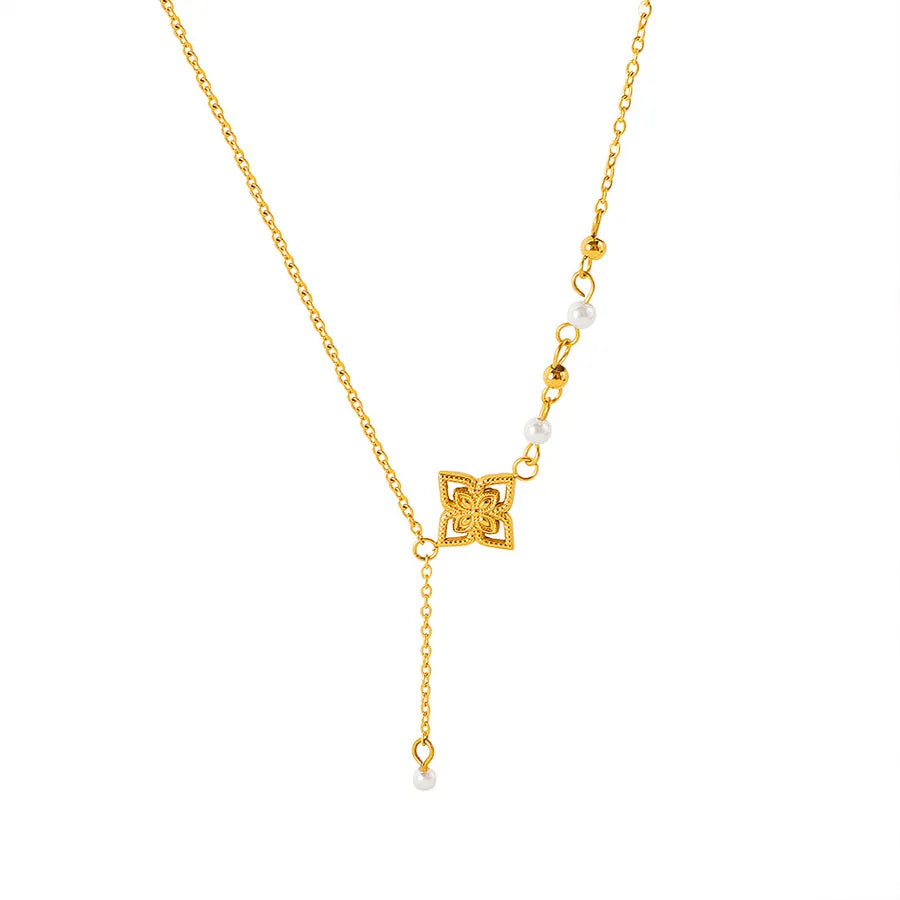 Gold Floral Heart Pearl Necklace