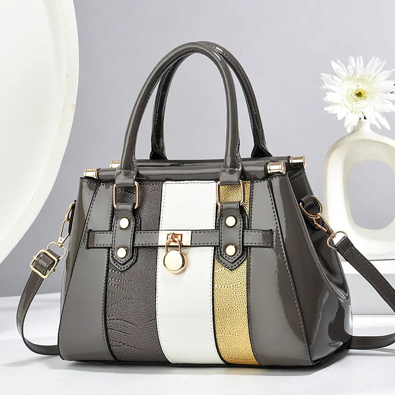 Women's Multicolor PU Leather Square Handbag Gray 27*14*21
