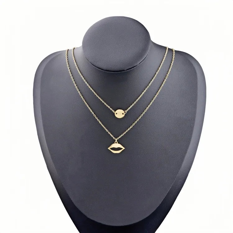 Gold Plated Stainless Steel Layered Pendant Necklace