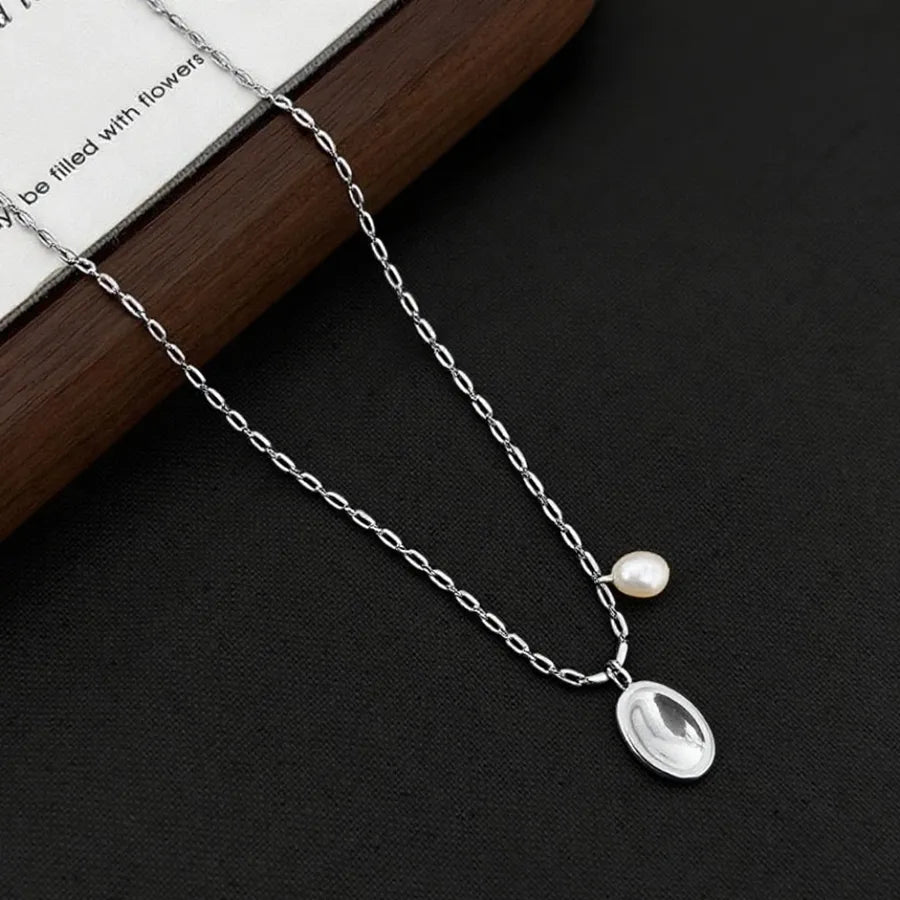 Titanium Steel Heart Pendant Necklace X01070-Oval Rice Bead Chain-Necklace-Steel Color