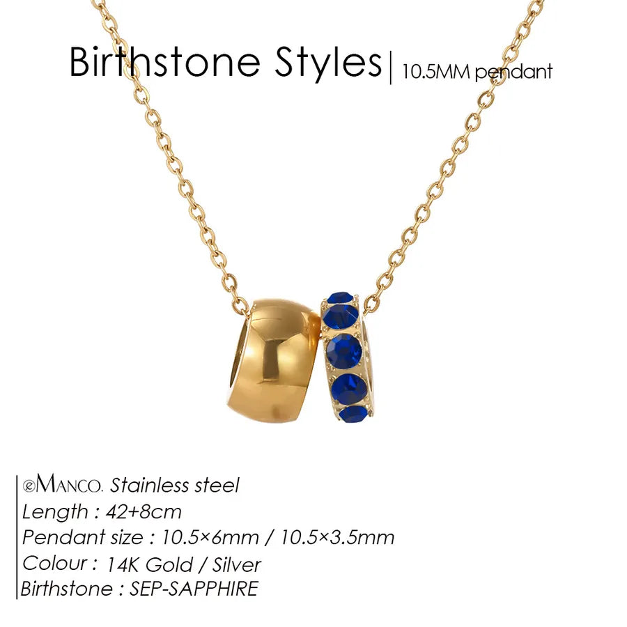 14K Gold Double Circle Pendant Necklace September Blue 14K Gold