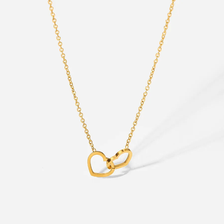 18K Gold Double Heart Pendant Necklace