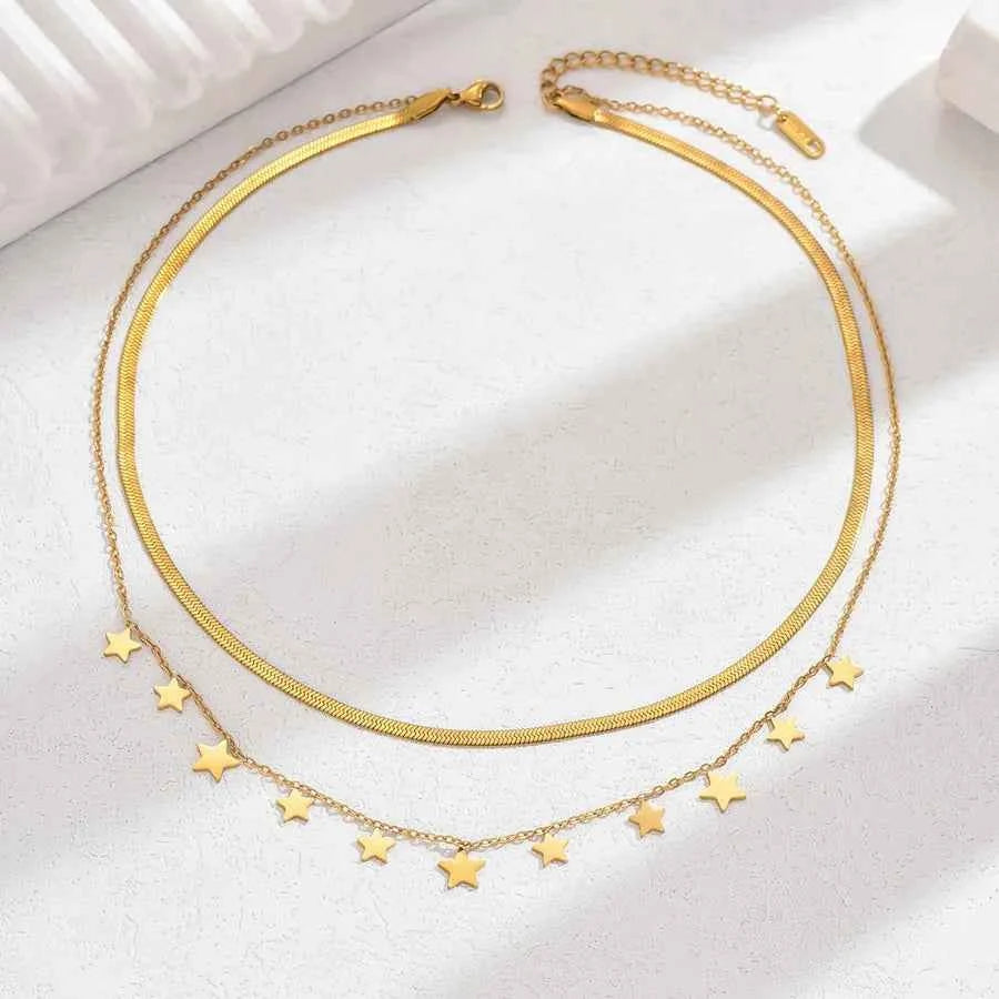 18K Gold Plated Double Layer Star Necklace