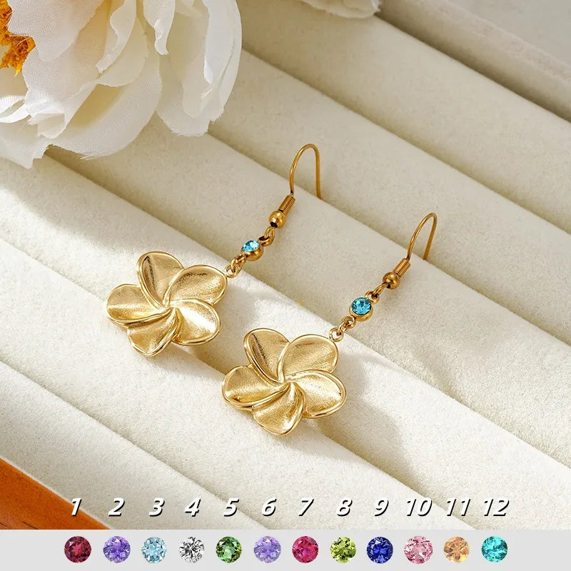 Boho Birthstone Flower Earrings – Gold Stainless Steel Earrings