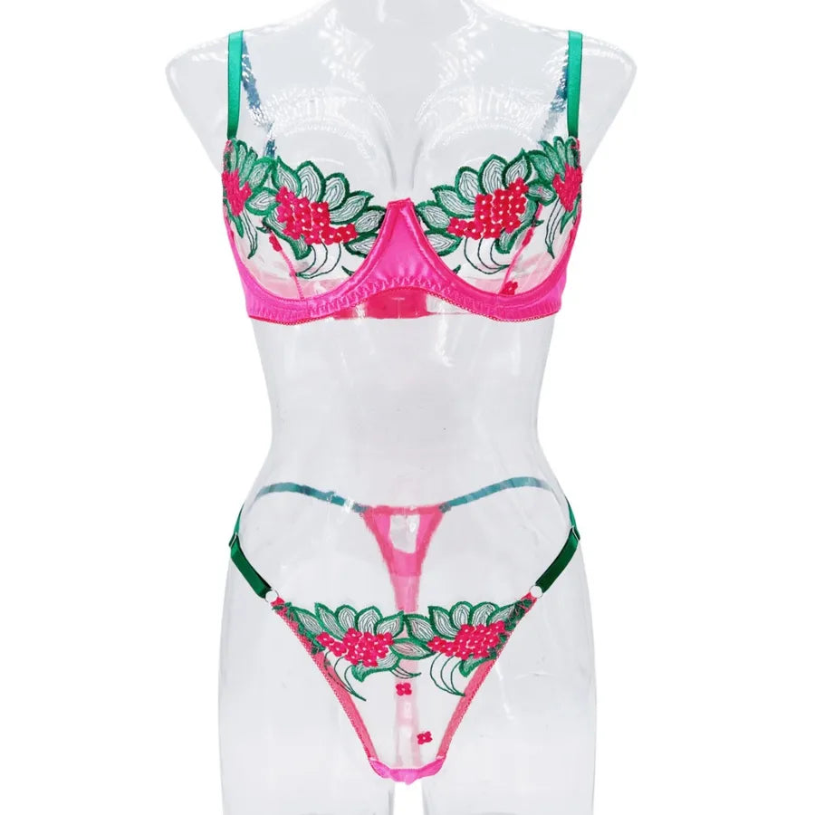 Women's Sheer Color Block Lingerie Set