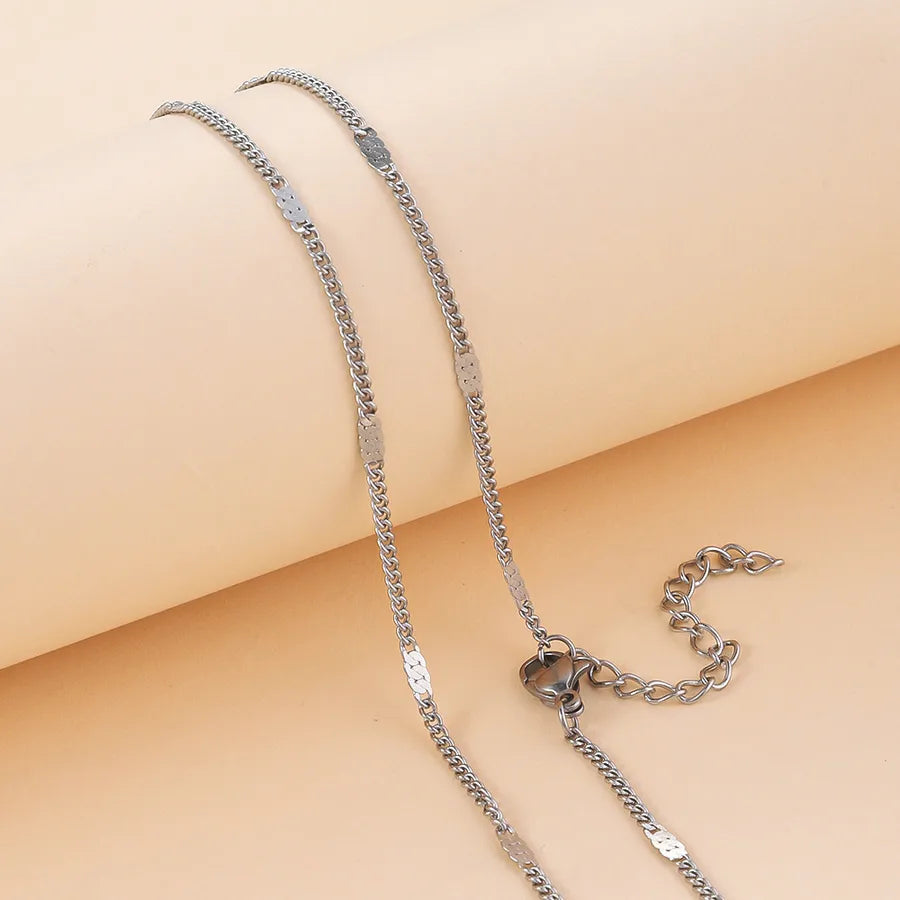 18K Gold Geometric Titanium Steel Necklace 1.8mm (steel Color non-fading) 45+5cm