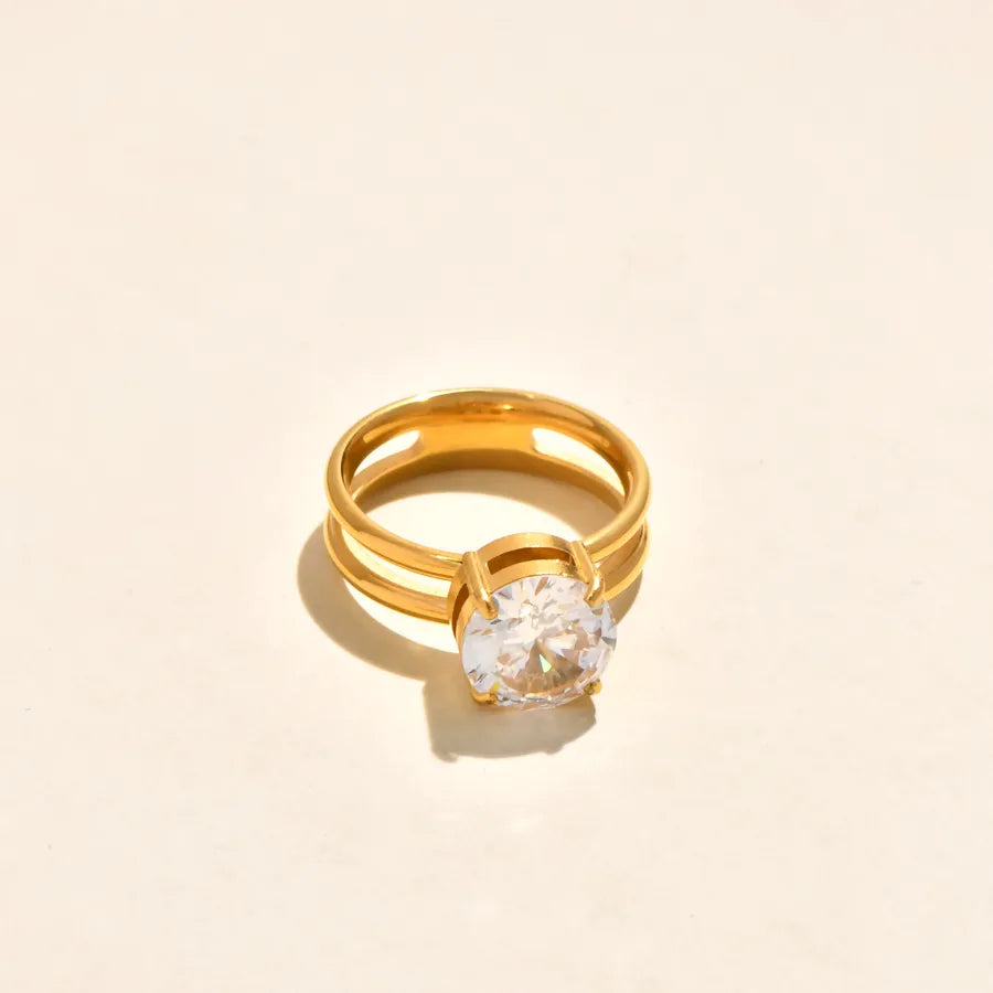 Gold Plated Zircon Heart Double Ring Chain