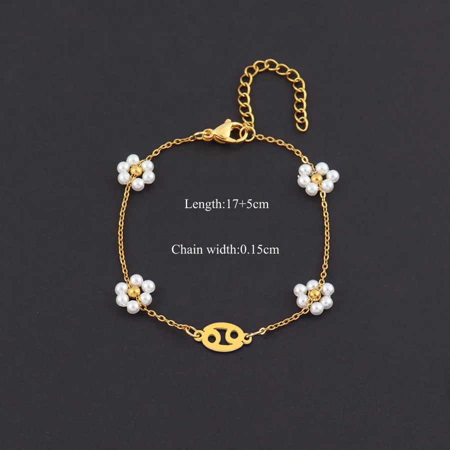18K Gold Zodiac Pearl Bracelet for Women Gold Cancer