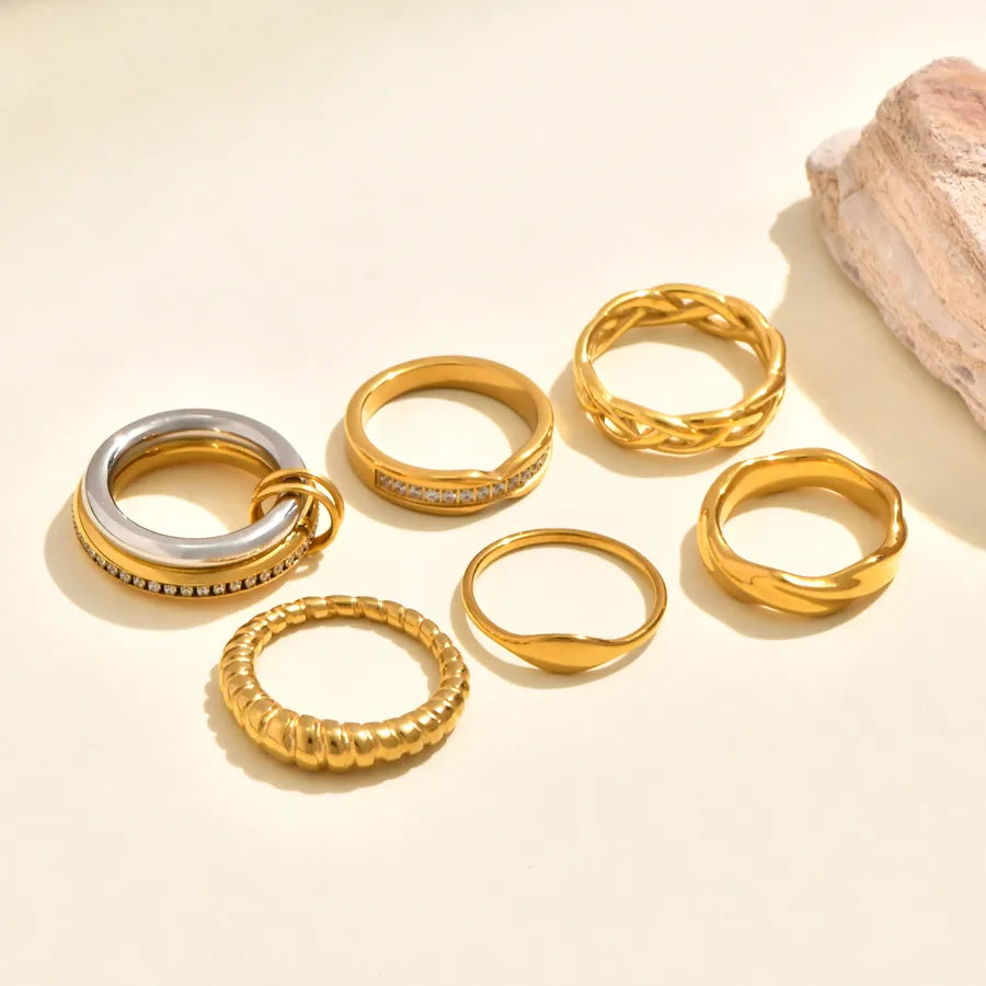 18K Gold Plated Twisted Braid Zircon Ring