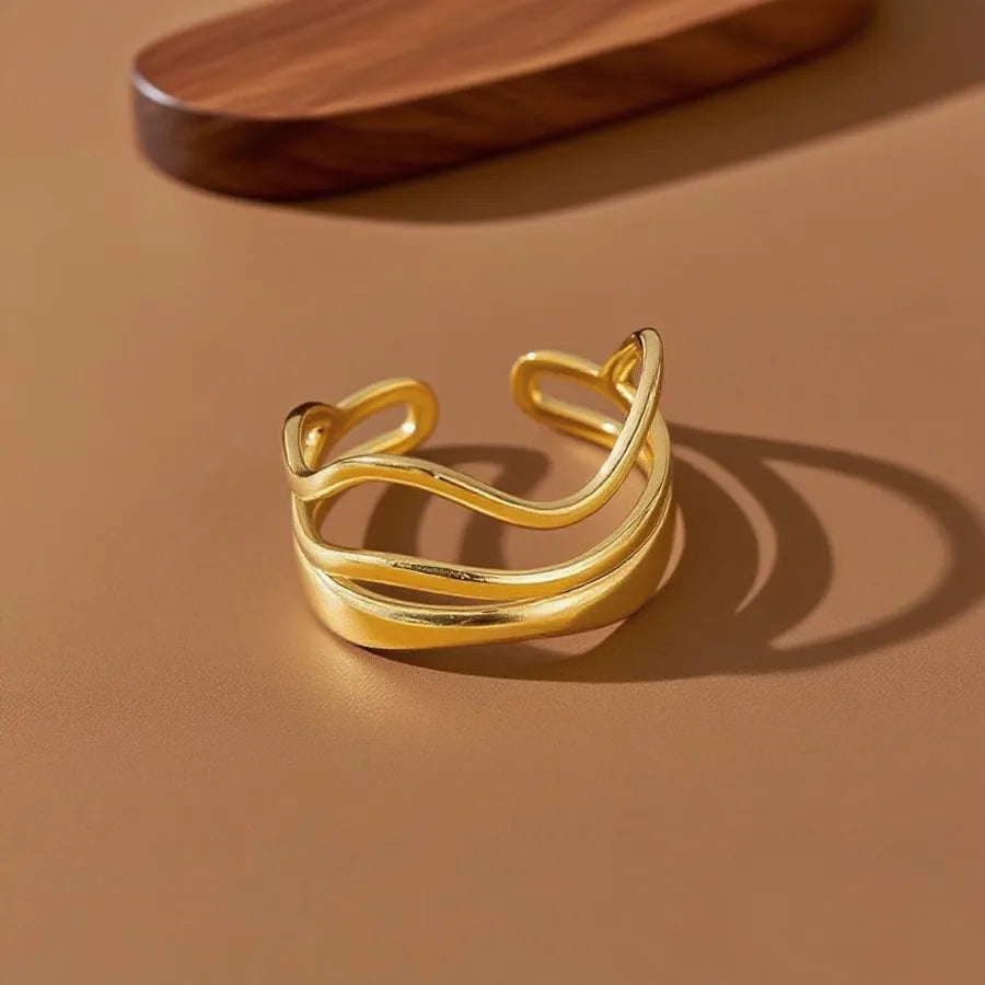 Colorful Titanium Steel Geometric Heart Ring Z0208-Wave-Ring- Gold