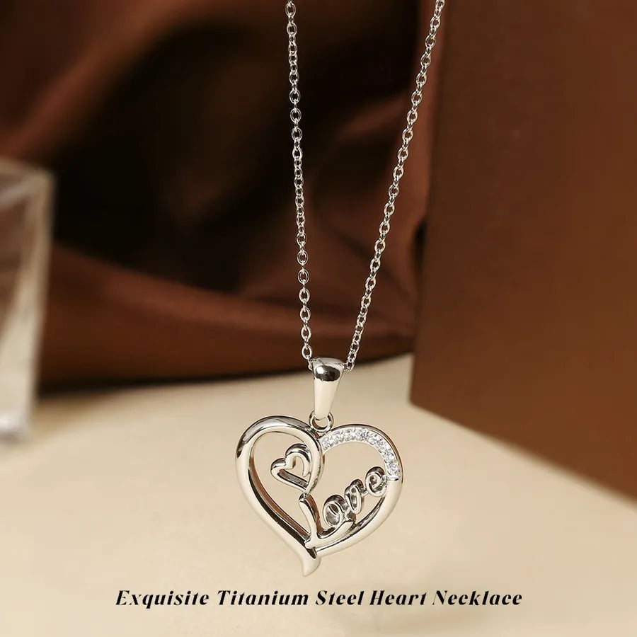 Gold Heart Pendant Necklace for Women Steel Color English Love Necklace N0453S
