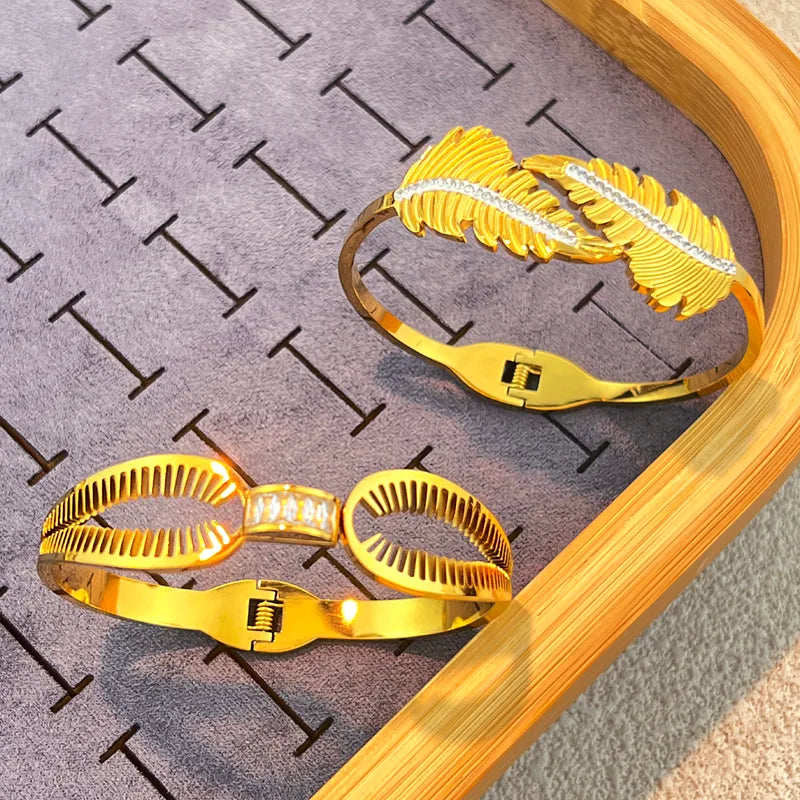 Gold Plated Stainless Steel Diamond Bangle