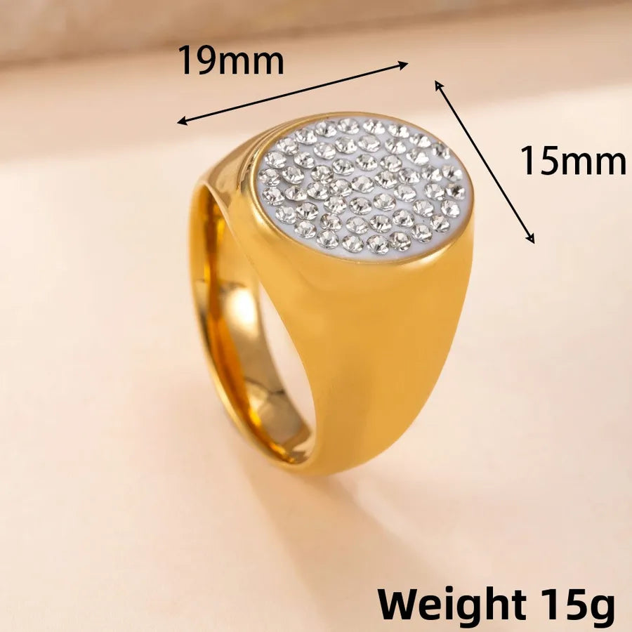 Gold Geometric Titanium Steel Ring 9 Gold-Oval