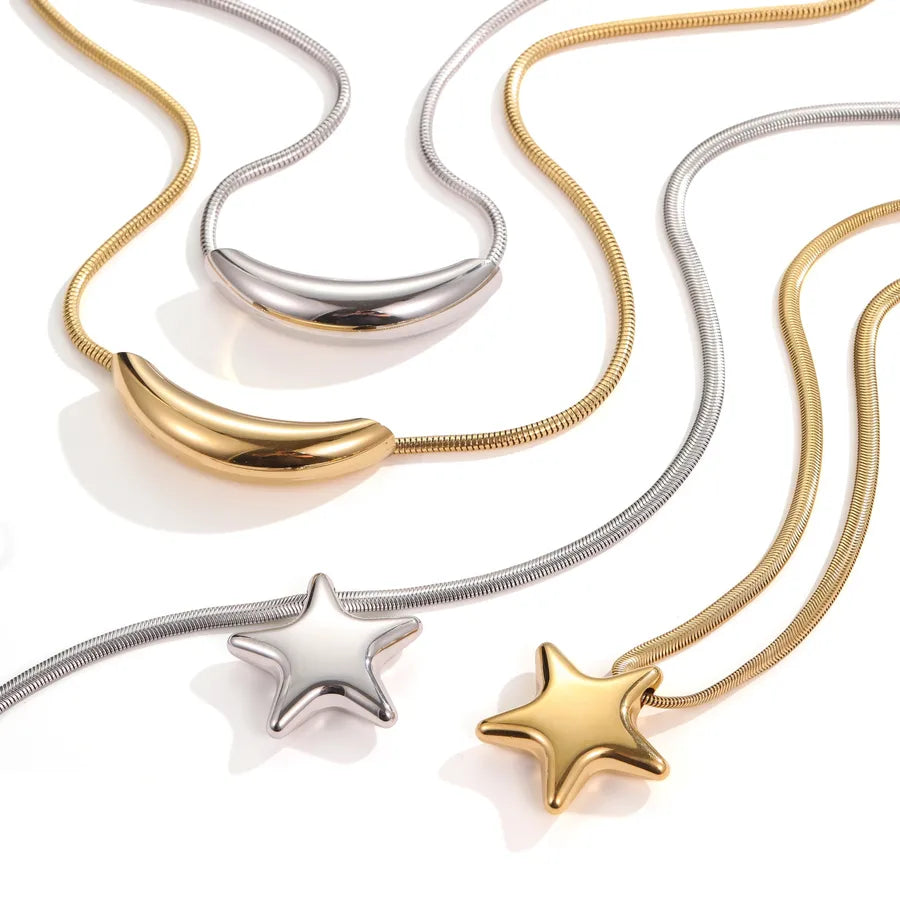 18K Gold Star Pendant Snake Chain Necklace