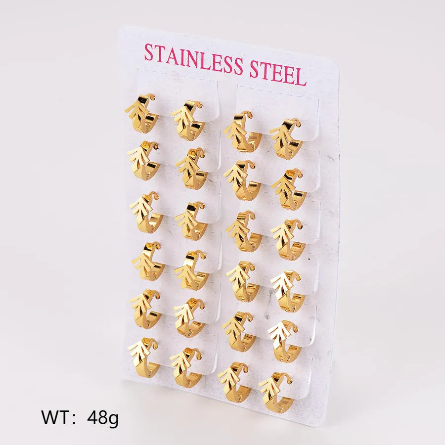 Gold Stainless Steel Star & Leaf Earrings Set Seaweed