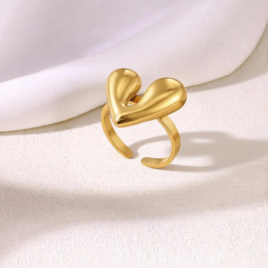 18K Gold Heart & Flower Stainless Steel Ring