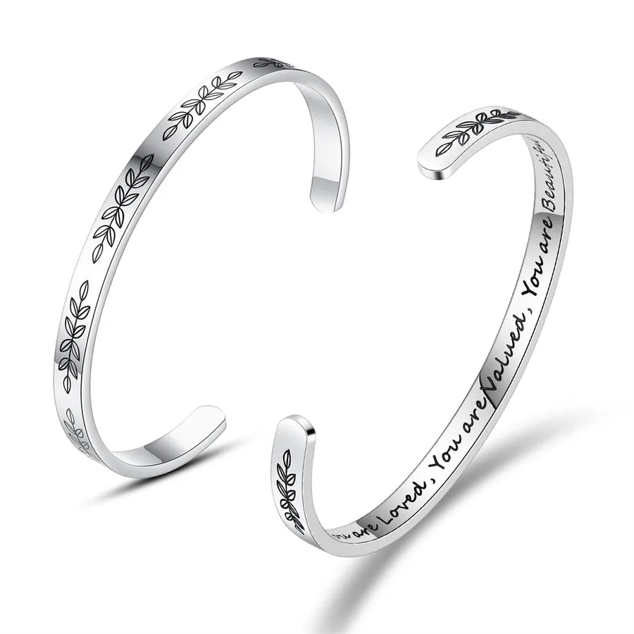 Retro Heart Stainless Steel Bangle 95-Leaf - You Are Loved You Are Valued