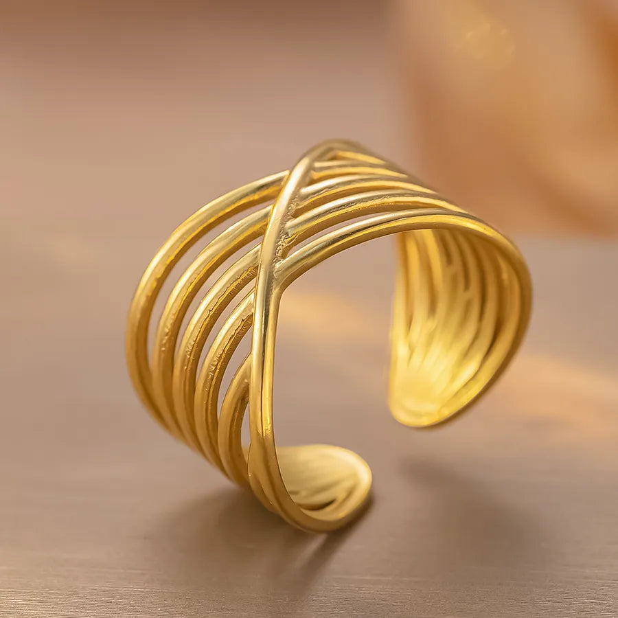 Geometric Titanium Steel Couple Ring K181 Gold Ring Adjustable