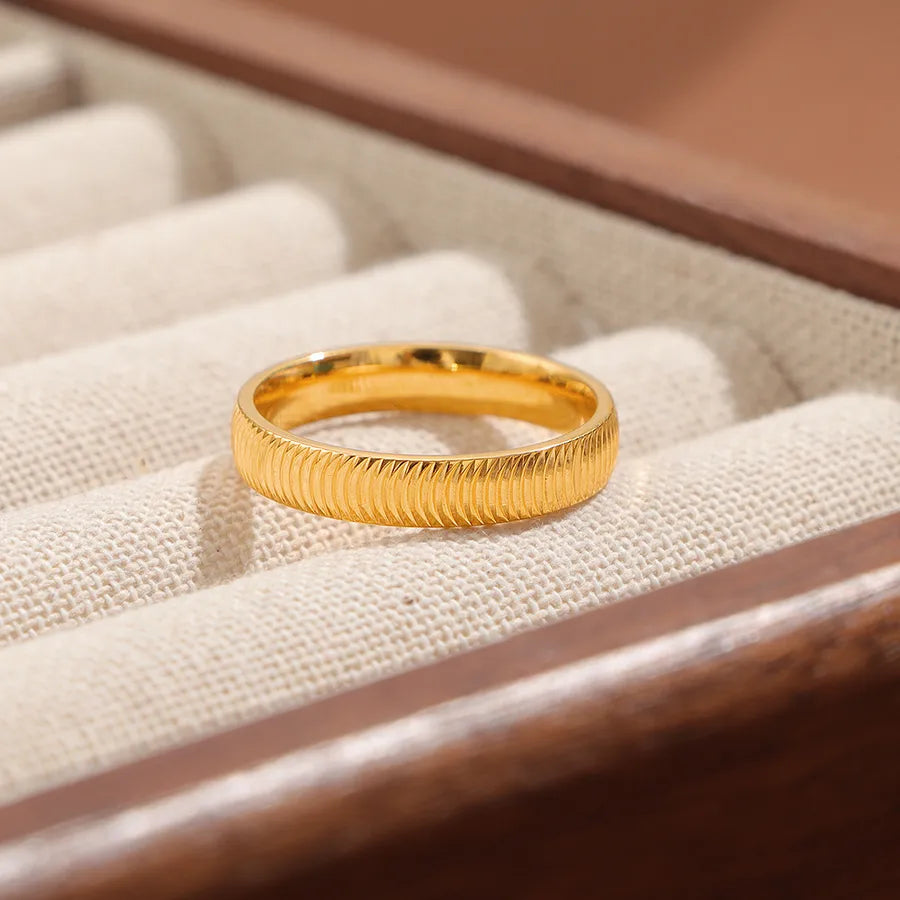 Gold Stainless Steel Ripple Ring for Women