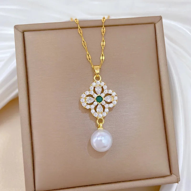 Gold Butterfly & Fish Choker Necklace F304 Titanium Steel Chain Copper Pendant