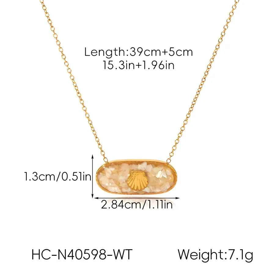 18K Gold Pink Shell Oval Pendant Necklace