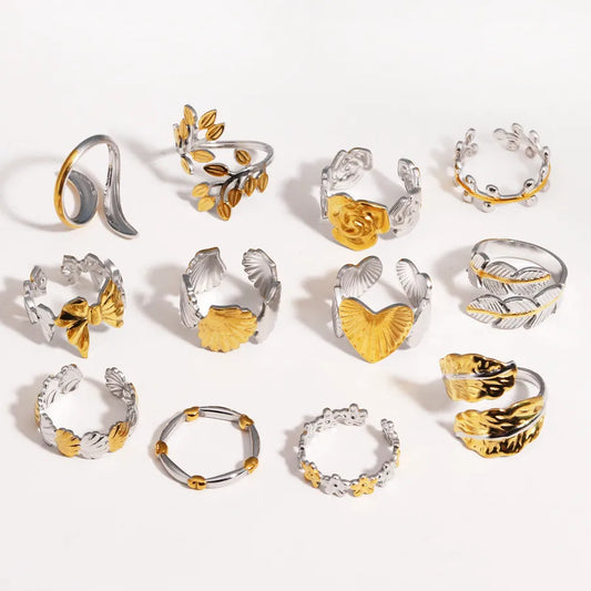 Unisex Adjustable Stainless Steel Leaf Ring